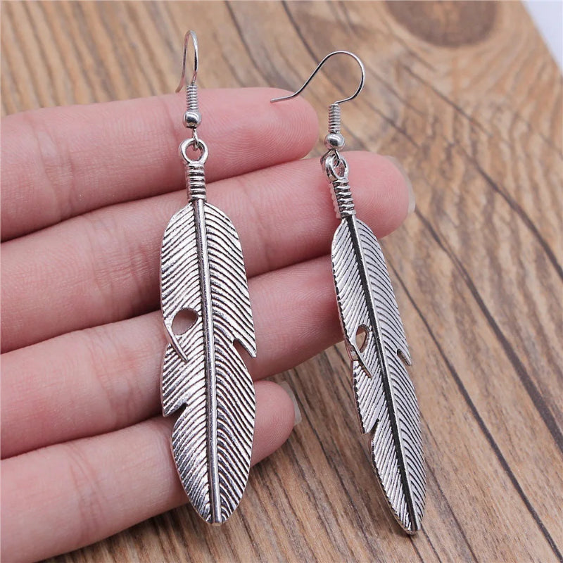 Boucles d'Oreilles Pendantes Plumes pour Femme argent