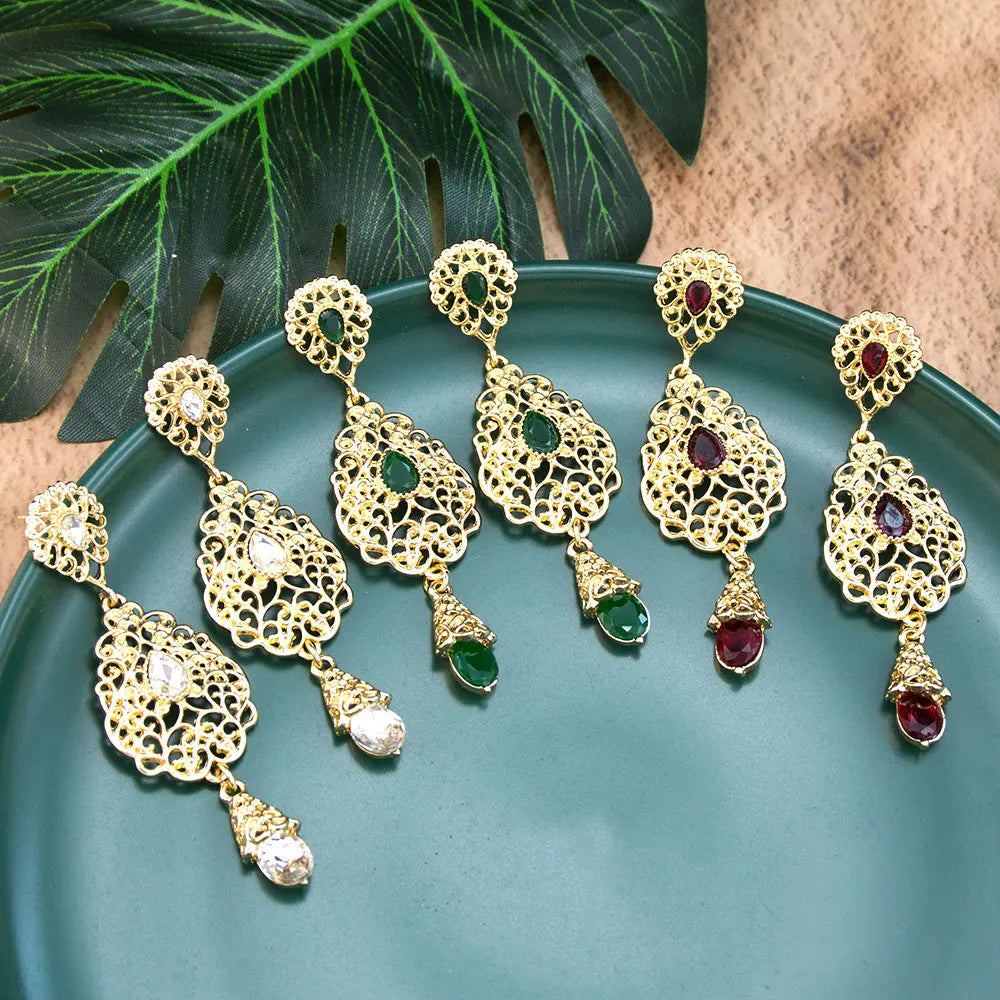 Green Arab Muslim wedding dangling earrings for women