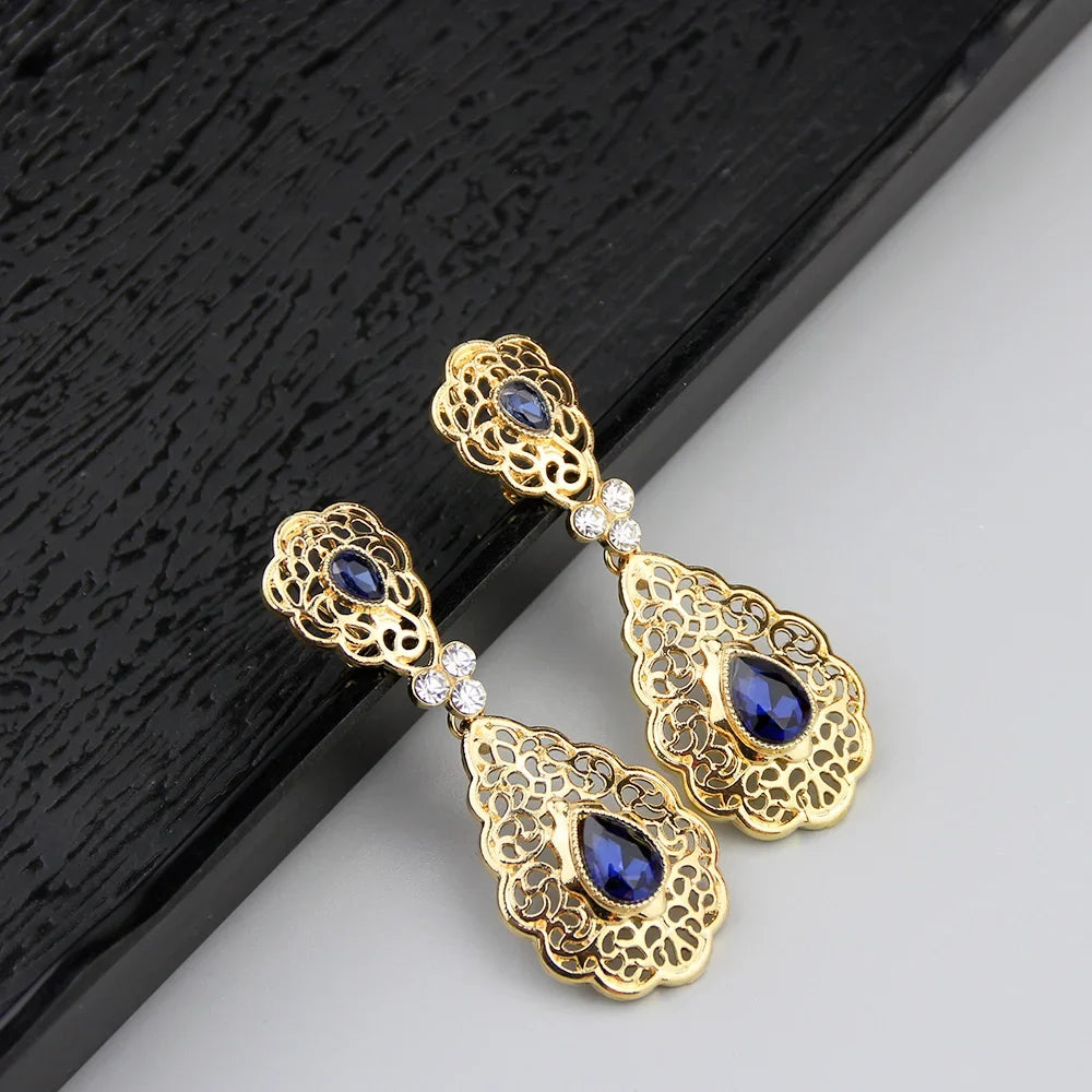 Dangling earrings for Arab women wedding navy blue