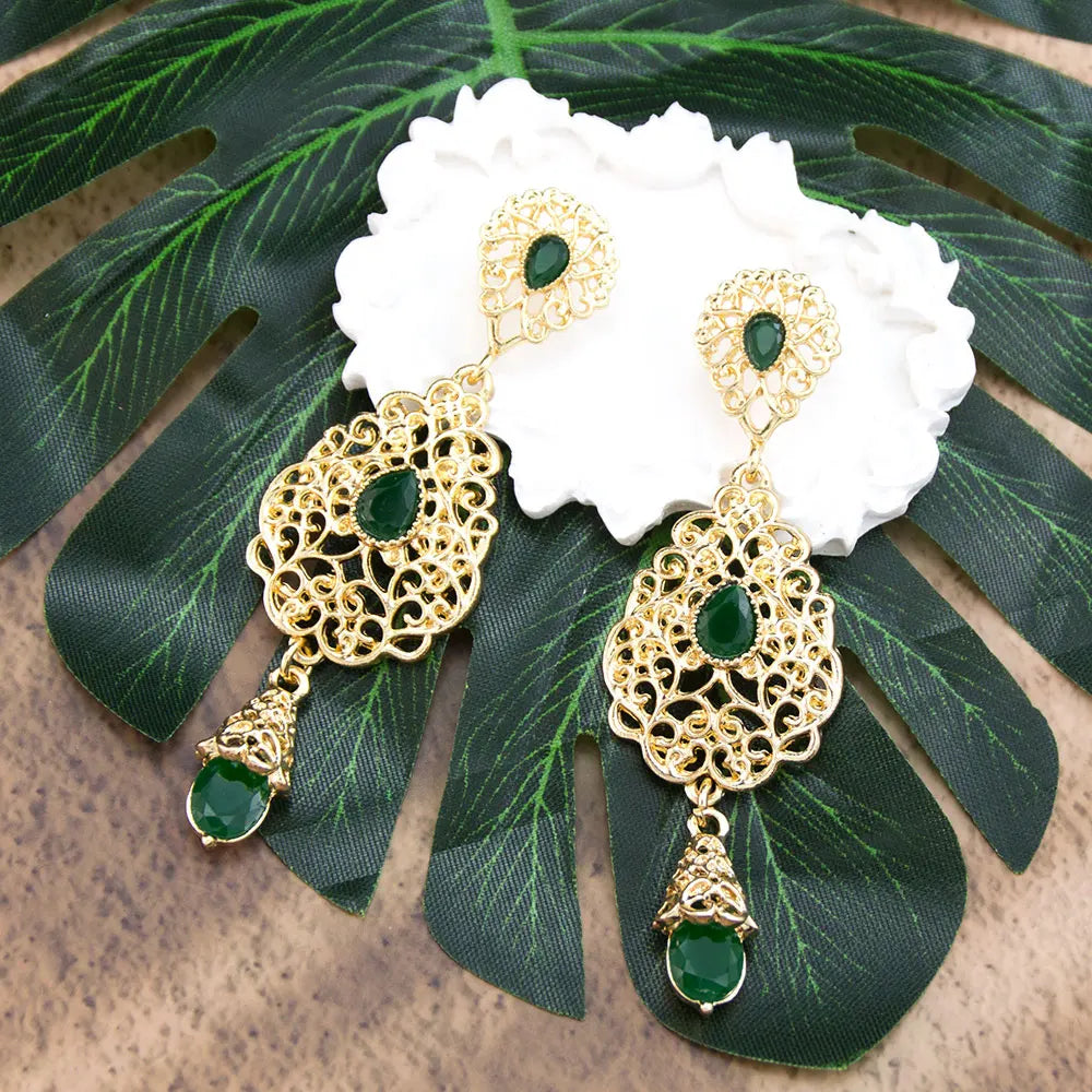 Green Arab Muslim wedding dangling earrings for women