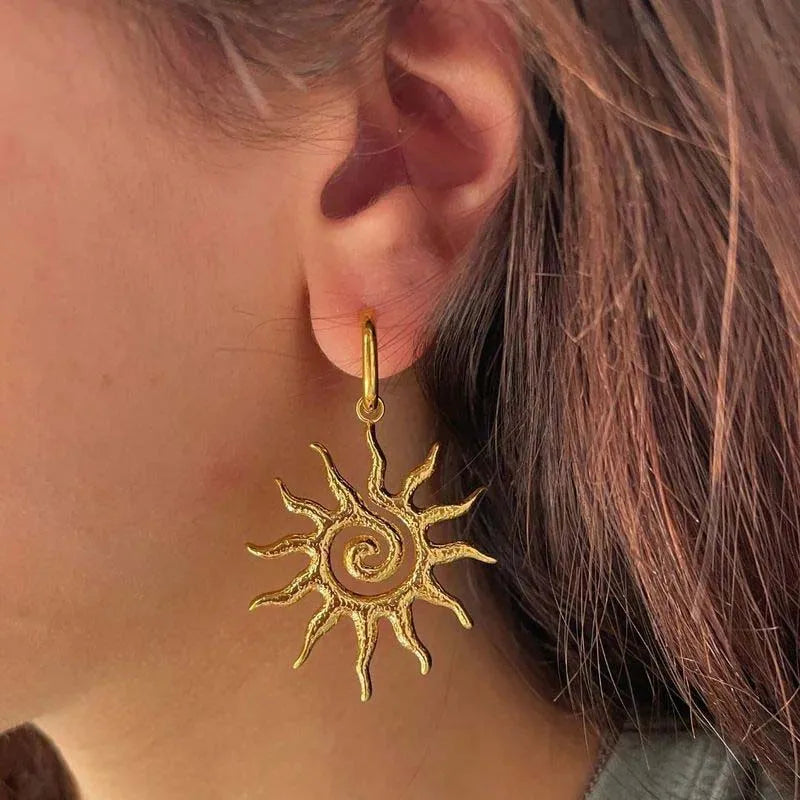 Boucles d'Oreilles Pendantes Soleil or
