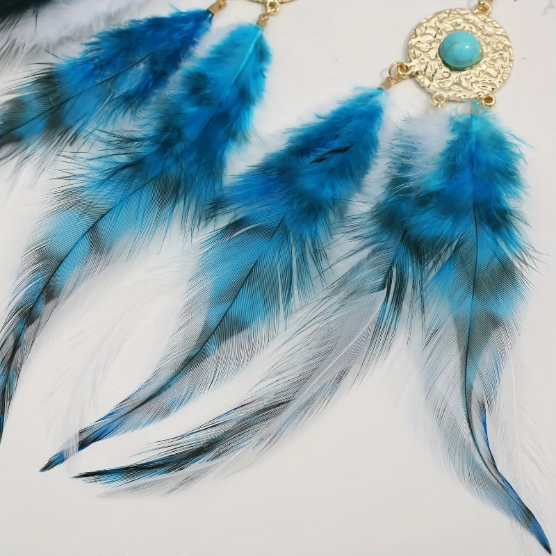 Boucles d'Oreilles Plumes Bleues