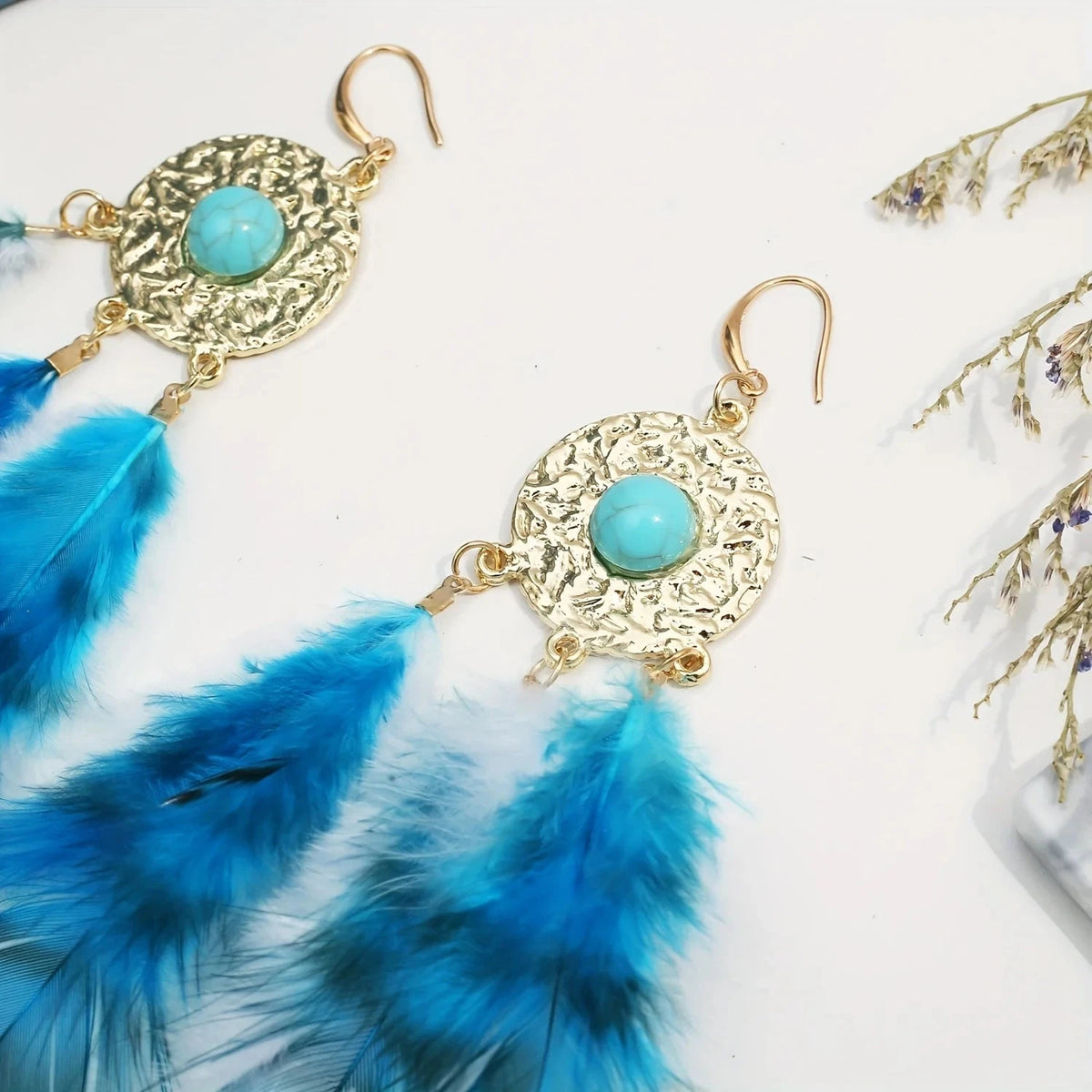 Blue Feather Earrings 