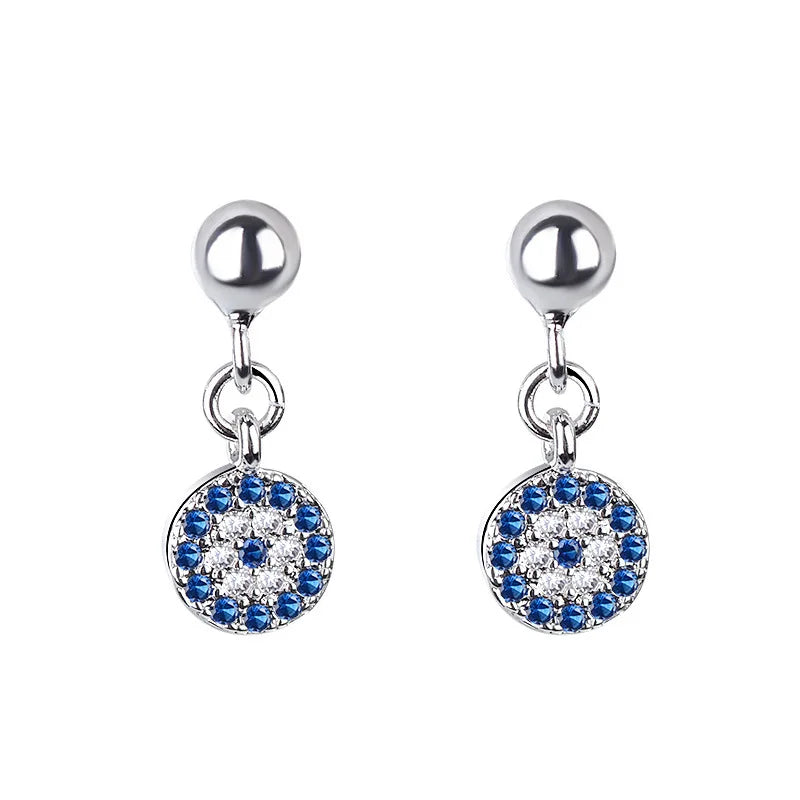 Round Evil Eye Blue Turkish Crystal Earrings