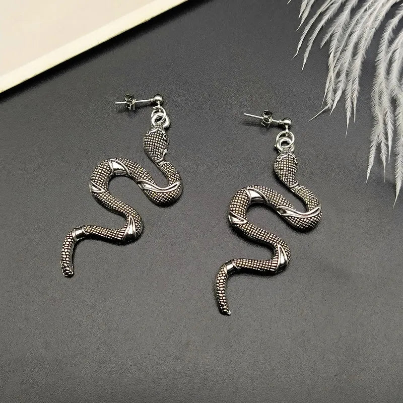 Snake Reptile Silver Earrings