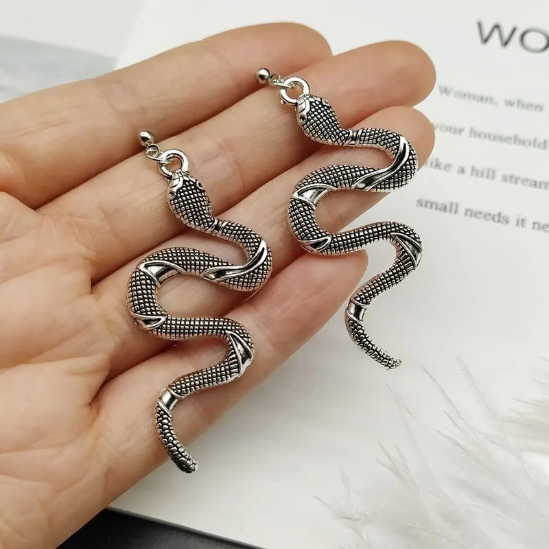 Snake Reptile Silver Earrings