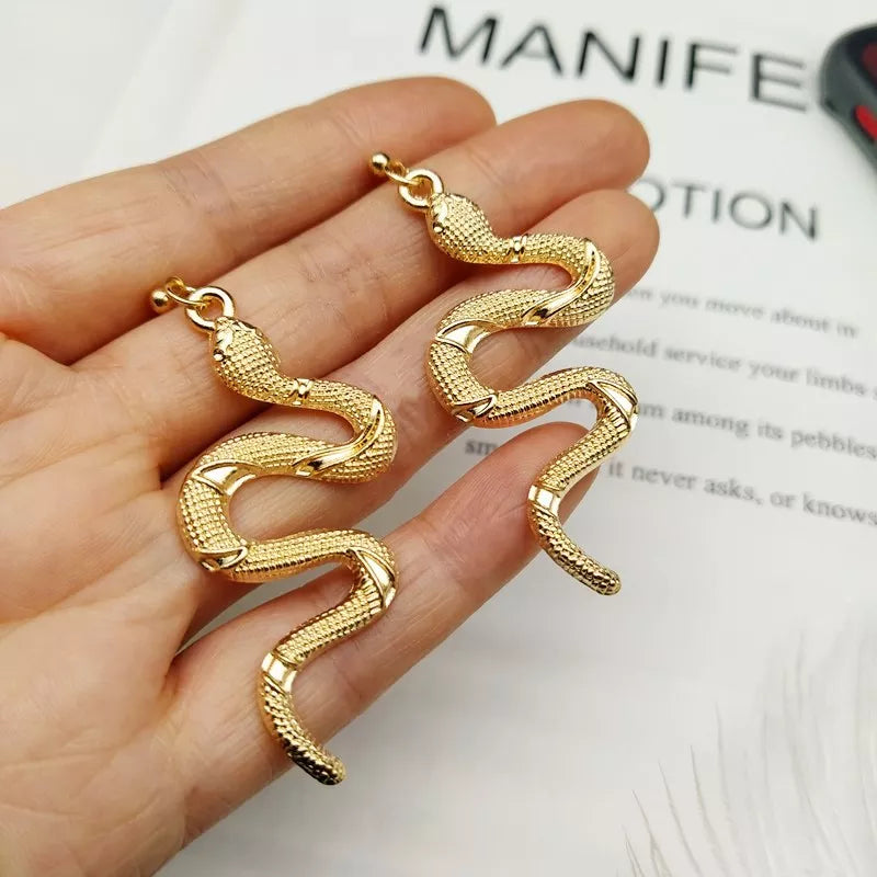 Snake Reptile Gold Earrings