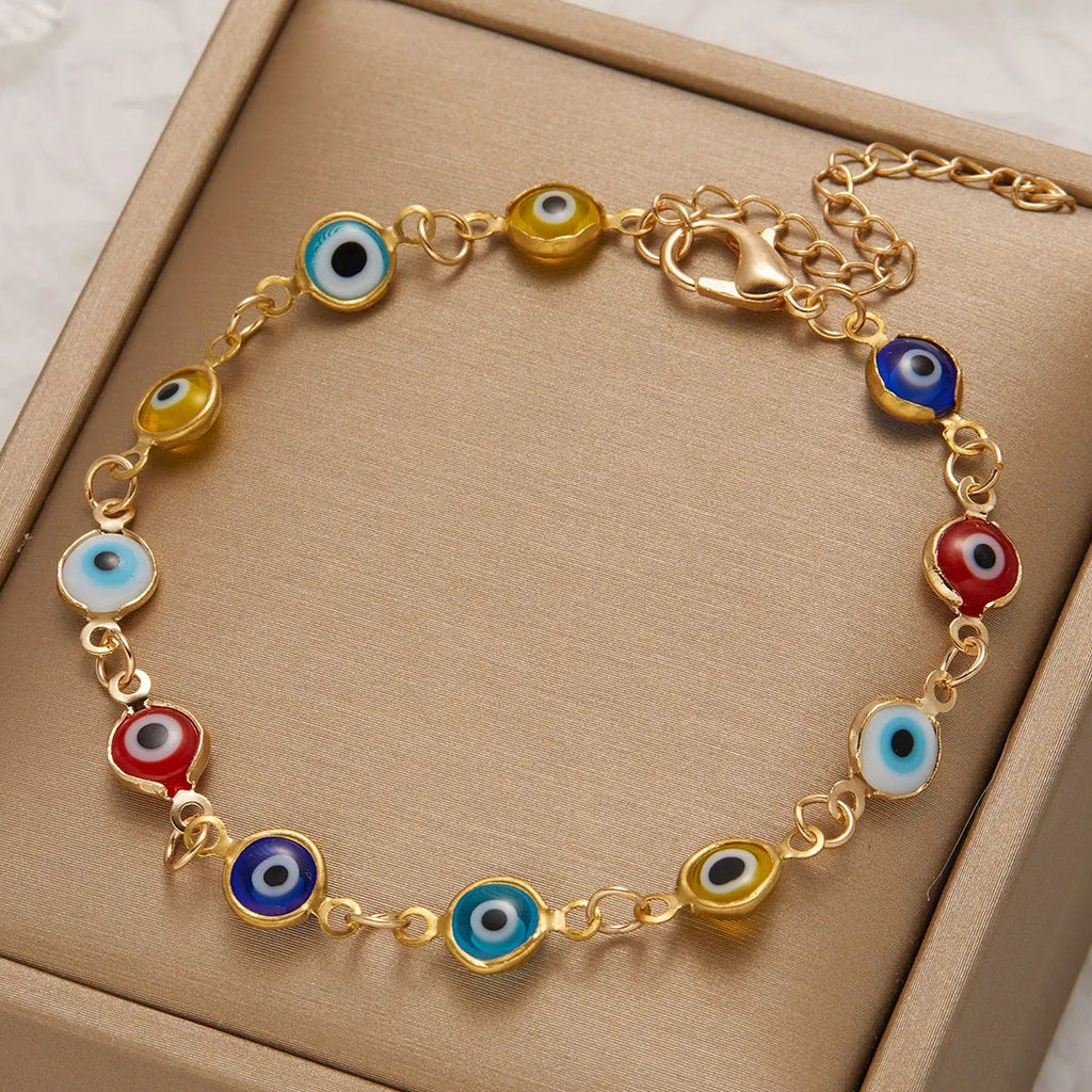 Adjustable multicolored blue evil eye bracelet