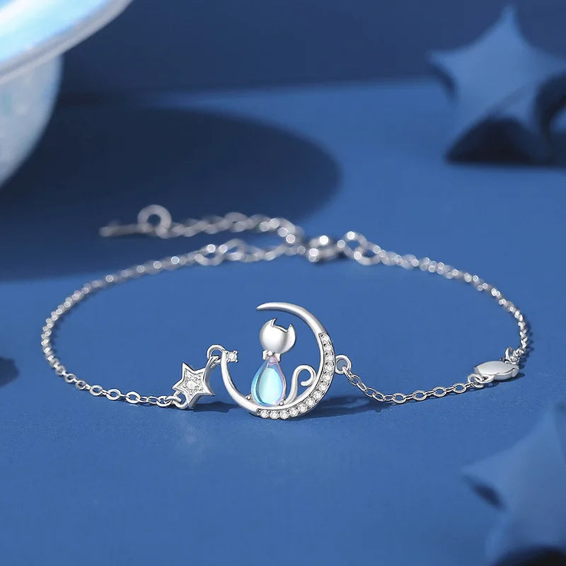 Bracelet avec Chat Pierre de Lune et Zircon