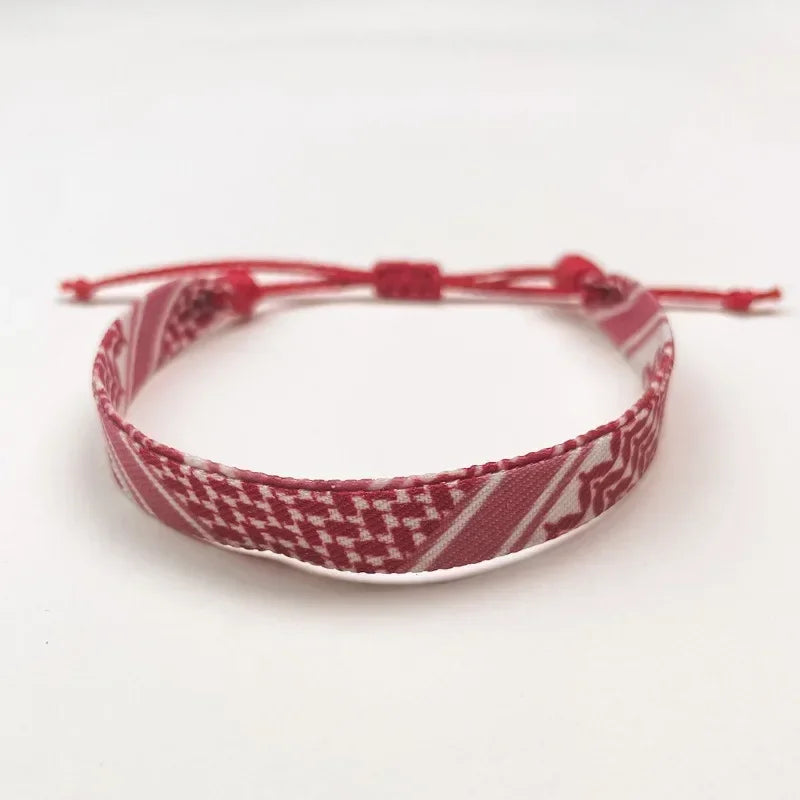 Bracelet with red Arabic Keffiyeh geometric patterns