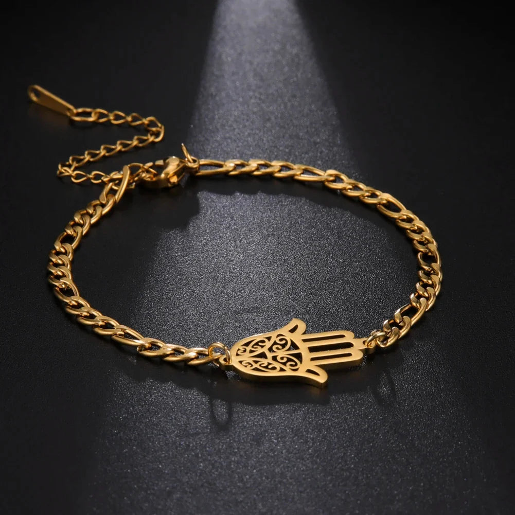 Bracelet with golden or silver Arabic Hand of Fatma