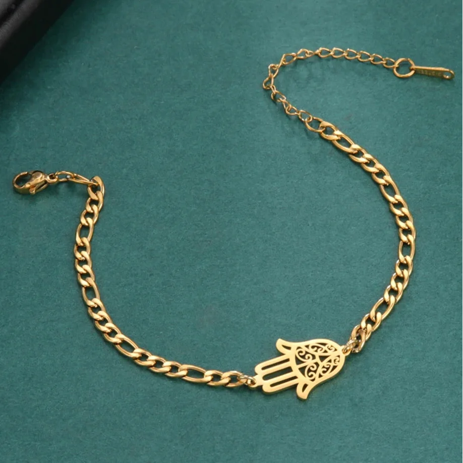 Bracelet with golden or silver Arabic Hand of Fatma