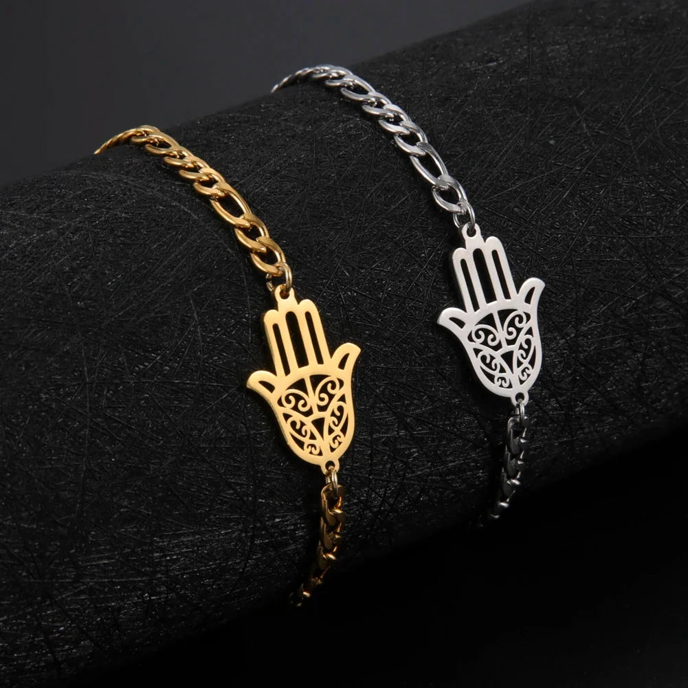 Bracelet with golden or silver Arabic Hand of Fatma