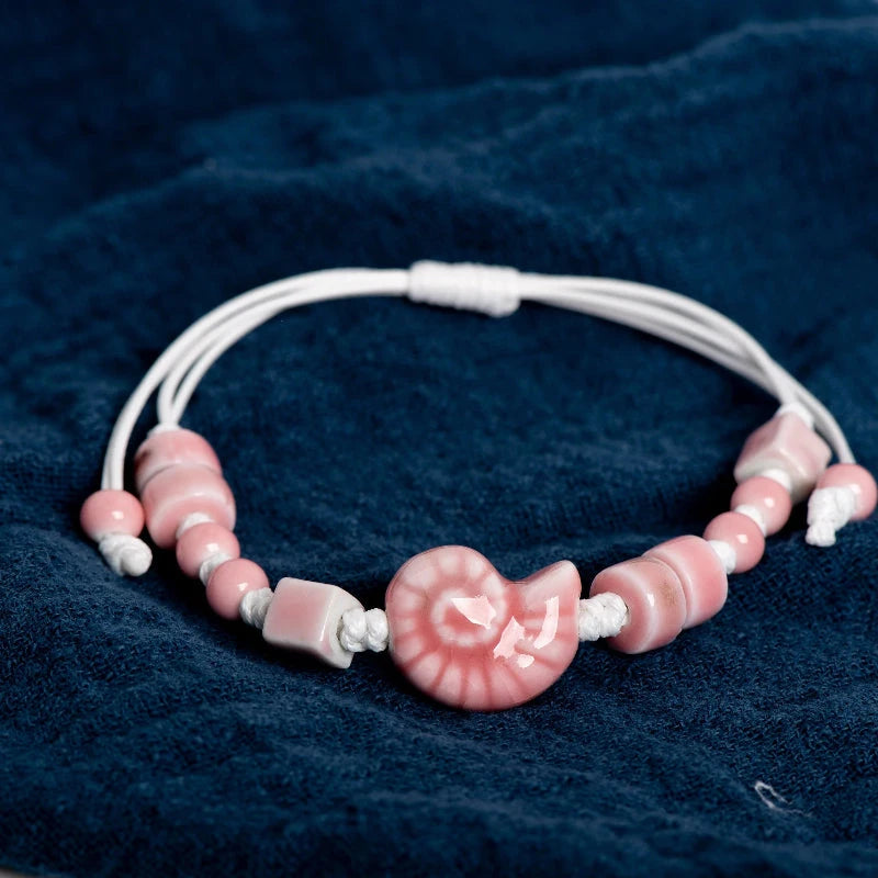 Bracelet Bohême Coquillage Escargot rose