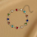 Silver and multicolor enamel heart bracelet