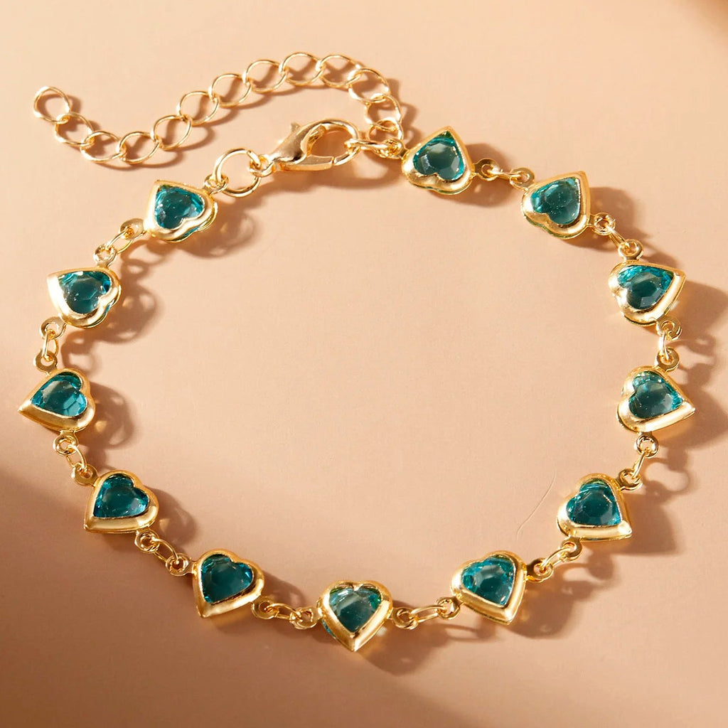 Gold and green enamel heart bracelet