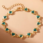 Gold and green enamel heart bracelet