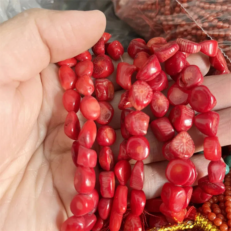 Kırmızı mercan çakıl taşlı bileklik