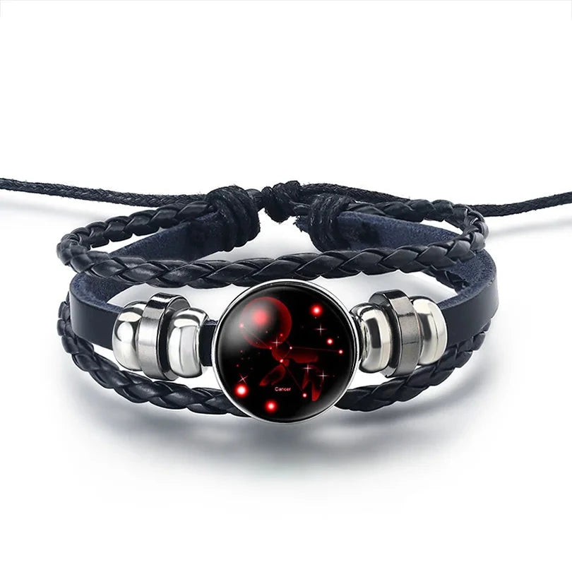 Leather Zodiac Sign Bracelet 12 Constellations Cancer