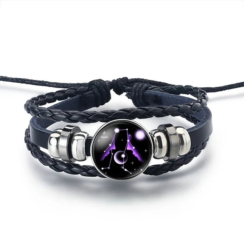 Leather Zodiac Sign Bracelet 12 Constellations Gemini
