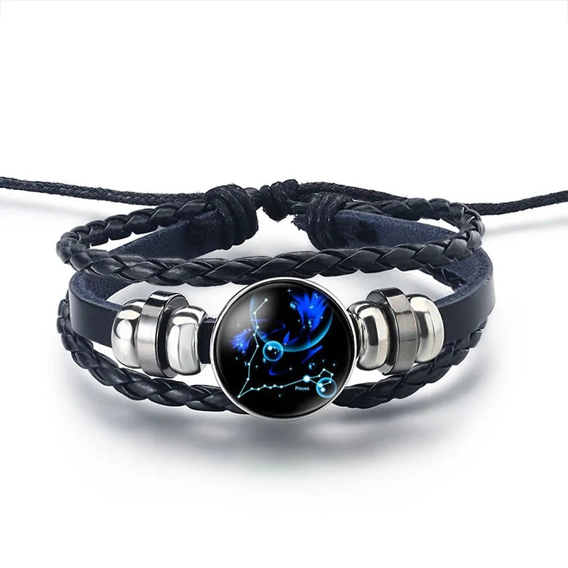 Leather Zodiac Sign Bracelet 12 Constellations Pisces