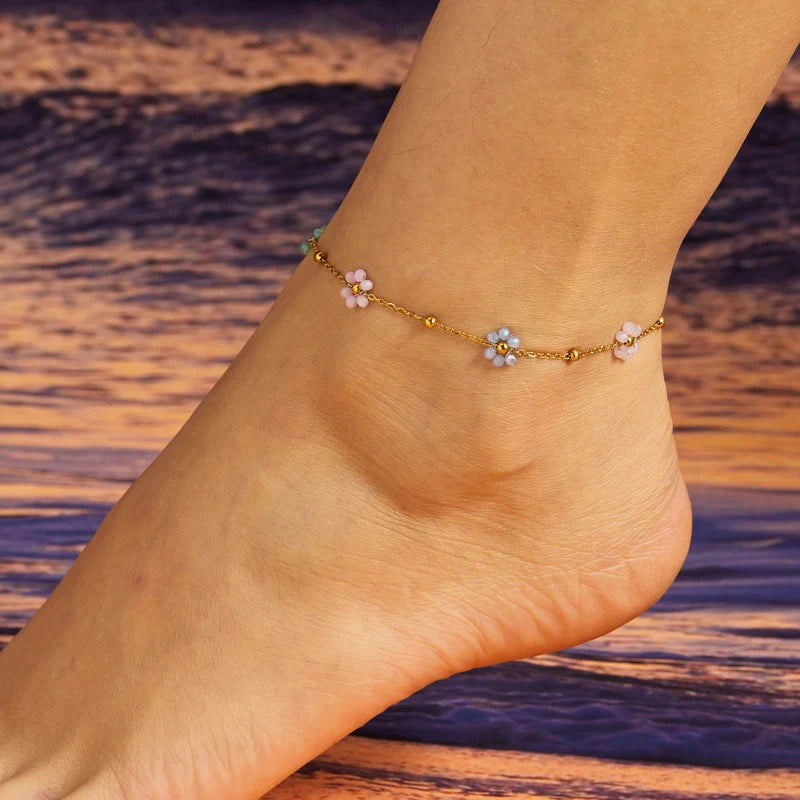 Bracelet de Cheville avec Fleurs Colorées