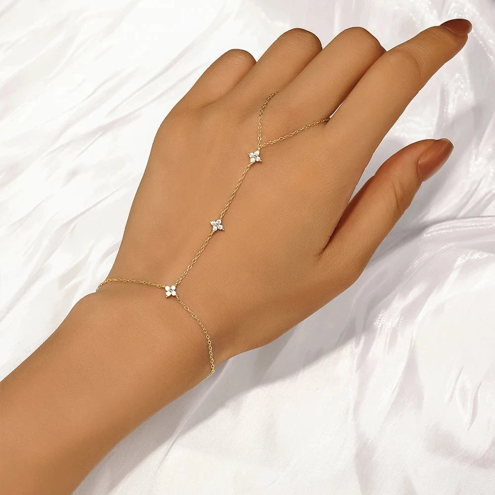 Bracelet de Main avec Fleurs en Zircon or