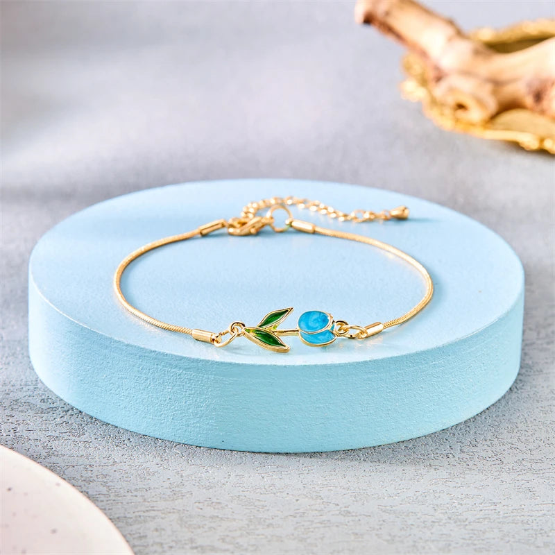 Bracelet Elégant Fleur de Tulipe bleu