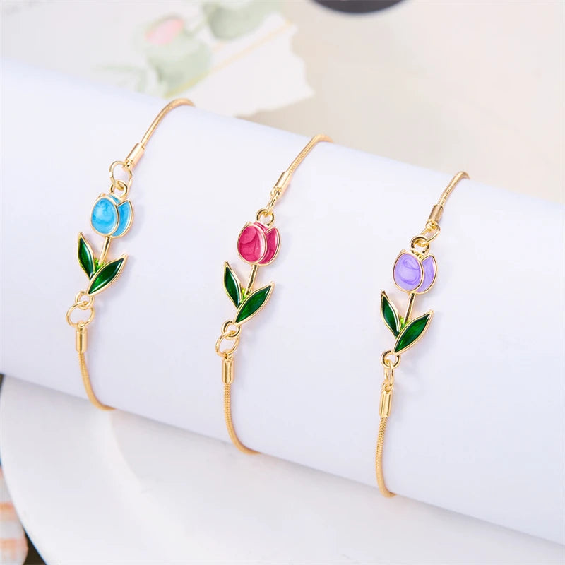 Bracelet Elégant Fleur de Tulipe rouge