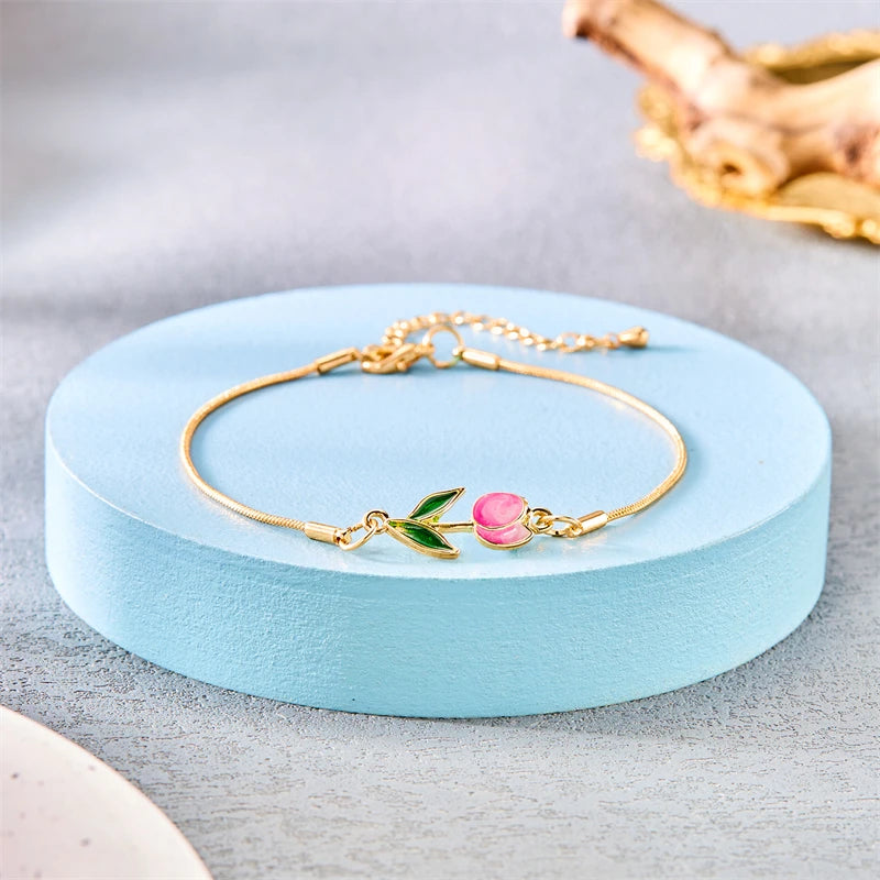 Bracelet Elégant Fleur de Tulipe rose