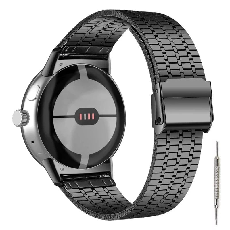 Aproce no rūdīta tērauda ar sieta rakstu Smartwatch Google Pixel Watch 1 & 2 melnā krāsā
