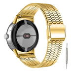 Aproce no rūdīta tērauda ar sieta rakstu Smartwatch Google Pixel Watch 1 & 2 zelta krāsā