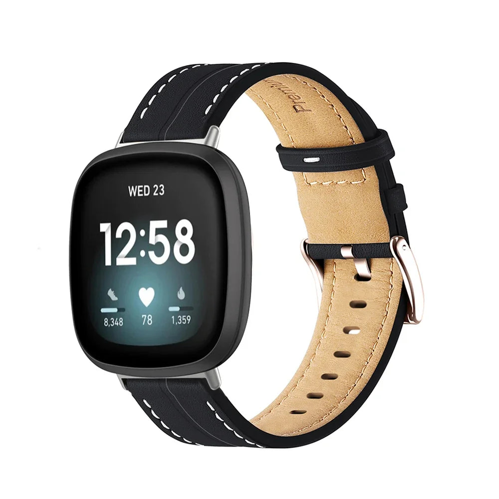 Kožni remen za sat Fitbit Versa 3, Versa 4, Sense 1 i Sense 2 crni