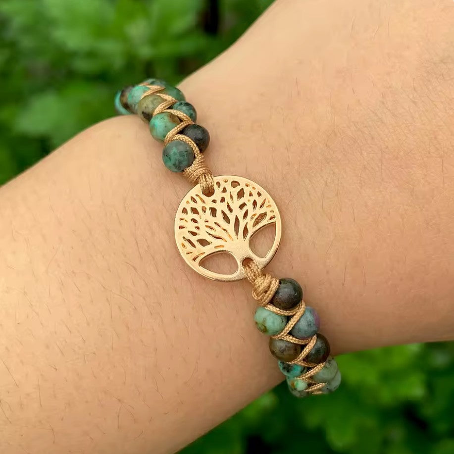 Women's Natural Stone Bracelet Purple Tree of Life 