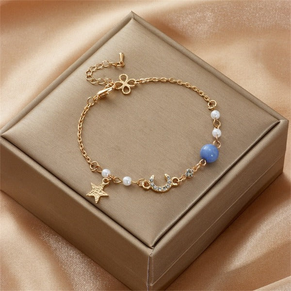 Moon and Star Bracelet Women's Blue Star Chain