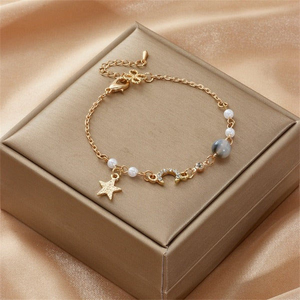 Moon and Star Bracelet Women's Grey Star Chain