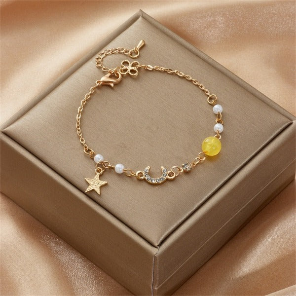 Moon and Star Bracelet Women's Yellow Star Chain