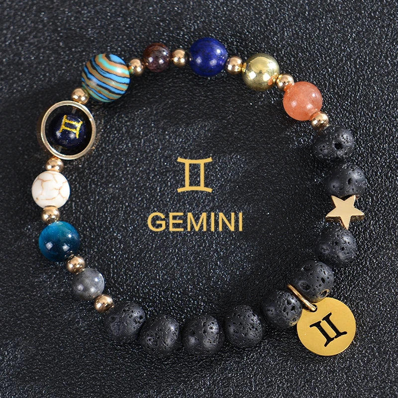 Bracelets Pierre de Lave 12 Constellations Signes Astrologiques du Zodiaque gémeaux