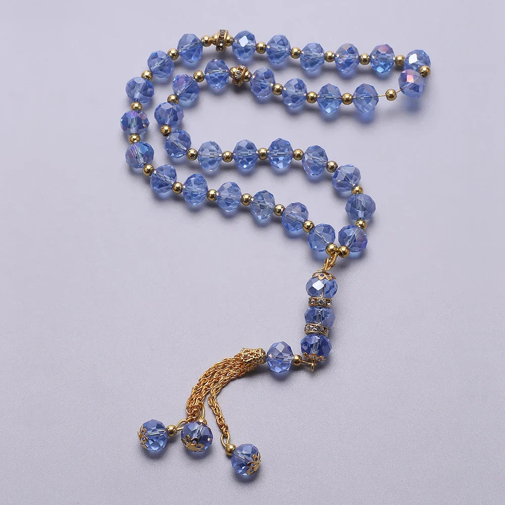 Elegantne moslemikristlus - 33 helmega sinine ja kullaga islami tasbih