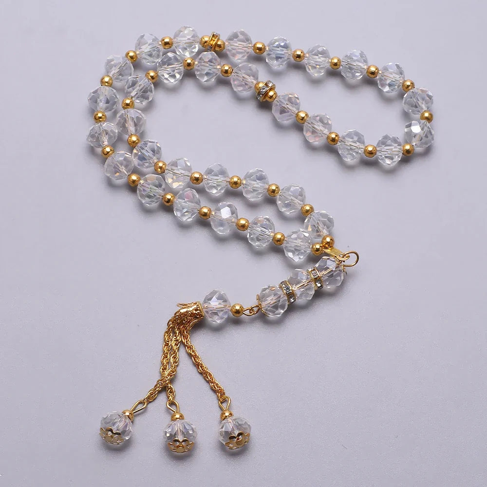 Elegantne moslemikristlus - 33 helmega kristallkollane ja kullaga islami tasbih