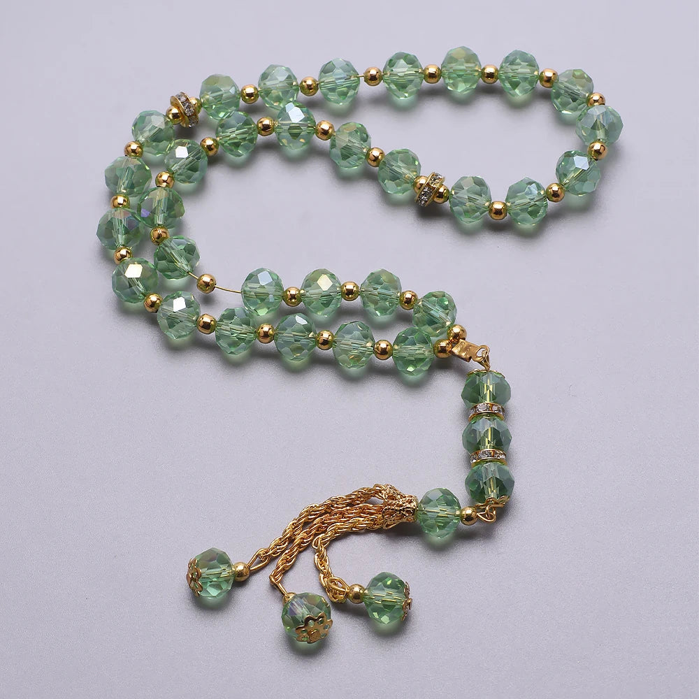 Elegantne moslemikristlus - 33 helmega rohelise ja kullaga jader tasbih