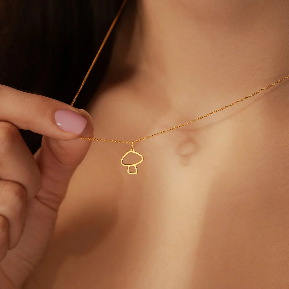 Collier avec Fin Pendentif Champignon or