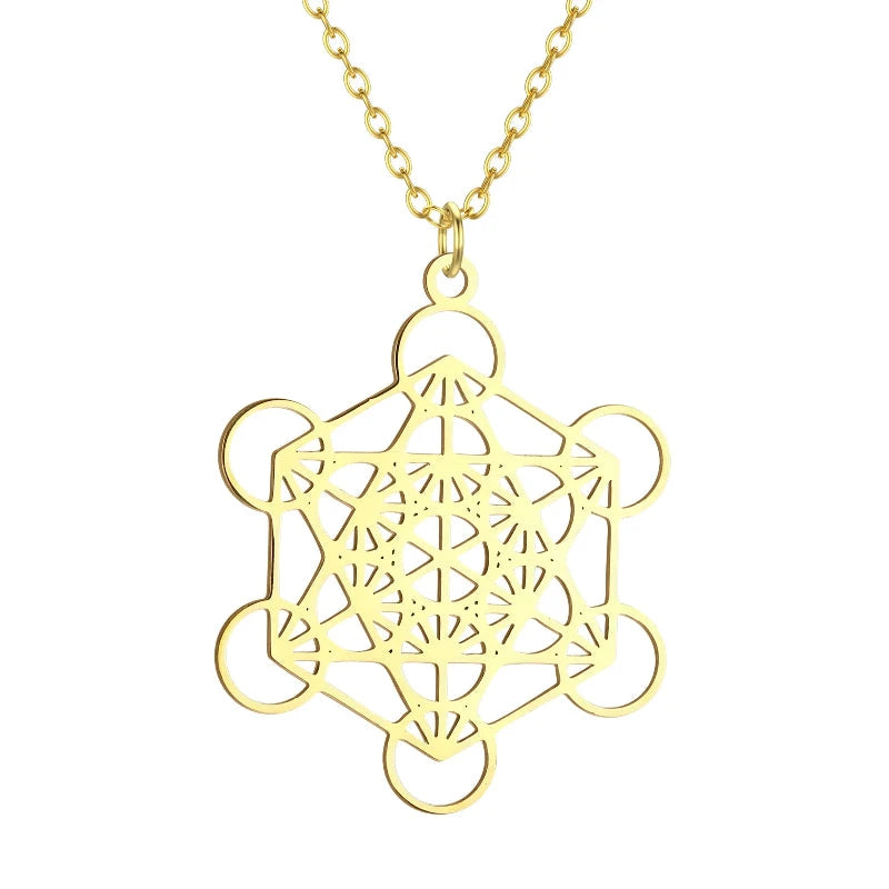 Collier avec Grand Pendentif Cube de Métatron or