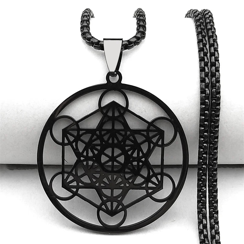 Collier avec Pendentif Cube de Métatron noir
