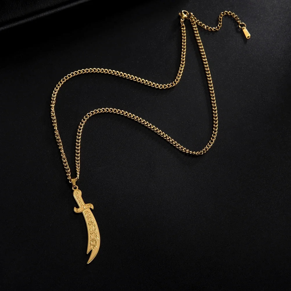 Necklace with Ali Zulfikar sword pendant Arab Islamic Muslim gold