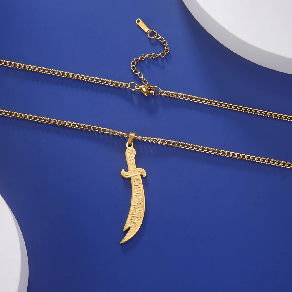 Necklace with Ali Zulfikar sword pendant Arab Islamic Muslim gold