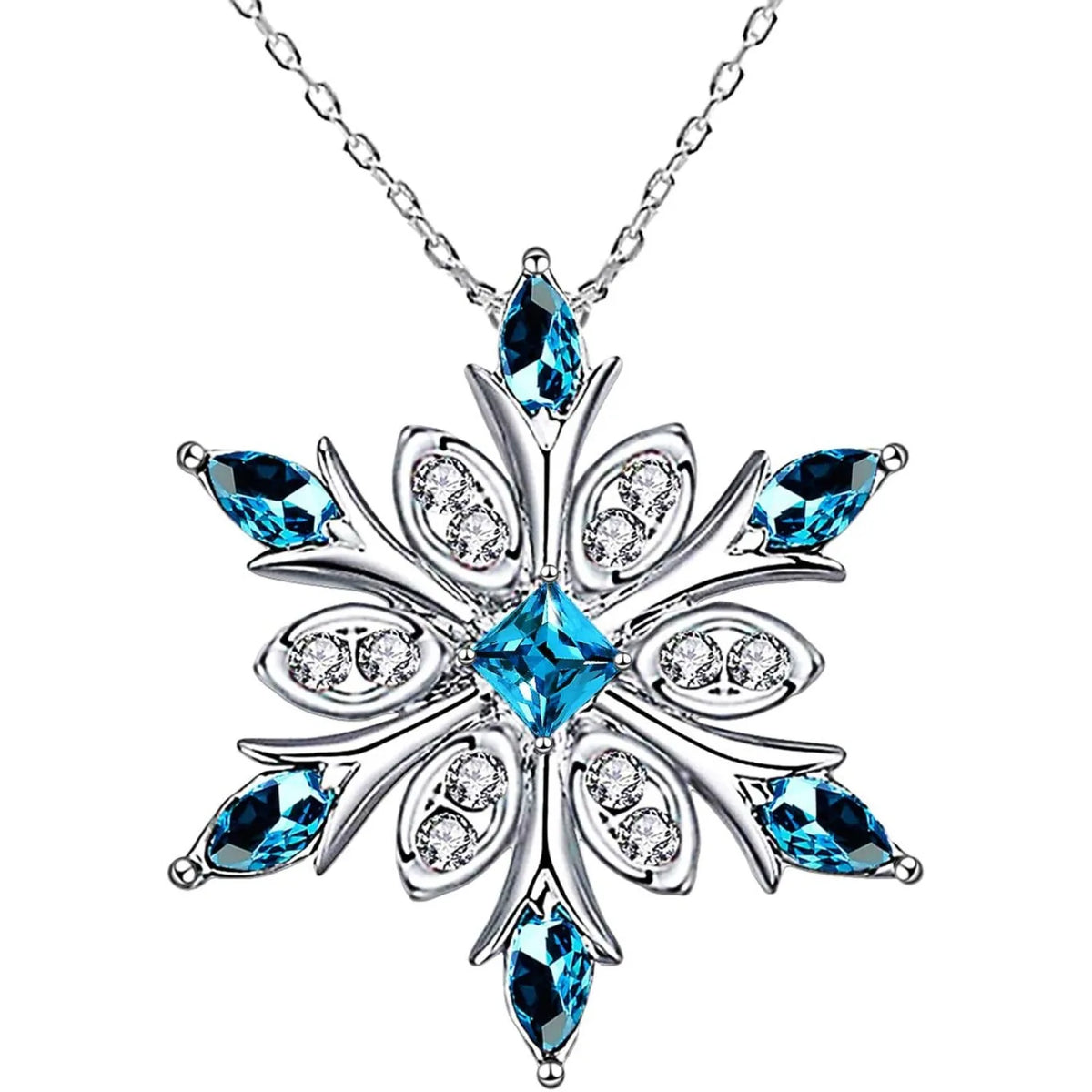 Collier avec Pendentif Flocon de Neige en Zircon bleu