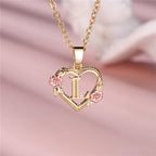 Necklace with heart and flowers initial pendant l