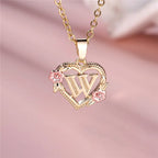 Necklace with heart and flowers initial pendant w