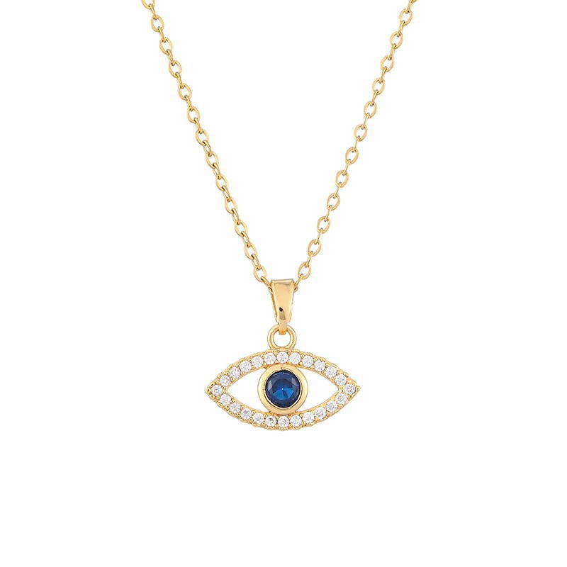 Necklace with Blue Turkish Moon Zircon Evil Eye Pendant